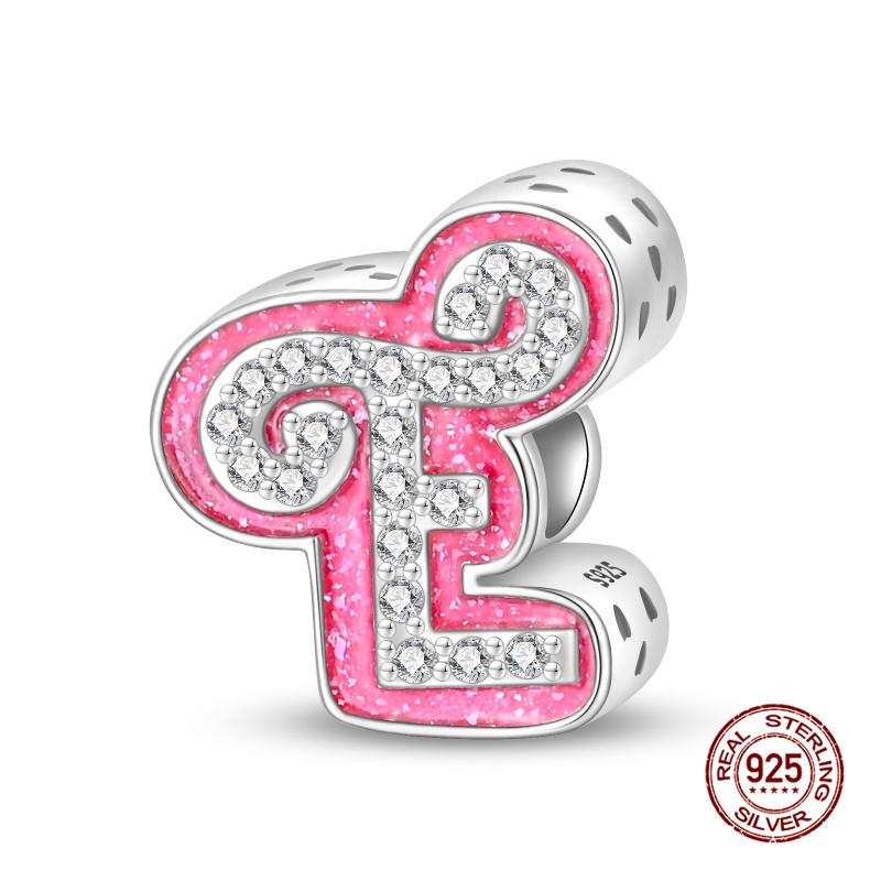 New In 26 Pink Pave A- Z Alphabet Beads Copper Love Letter Charm Fit Original 3Mm Charms Bracelet Bangle Fine Jewelry Gifts