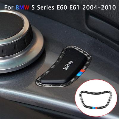 Para B/MW E60 E61 Série 5 2004-2010 Centro de Controle MENU Botão Moldura Tampa Guarnição Adesivo de Fibra de Carbono Interior Acessório Carro