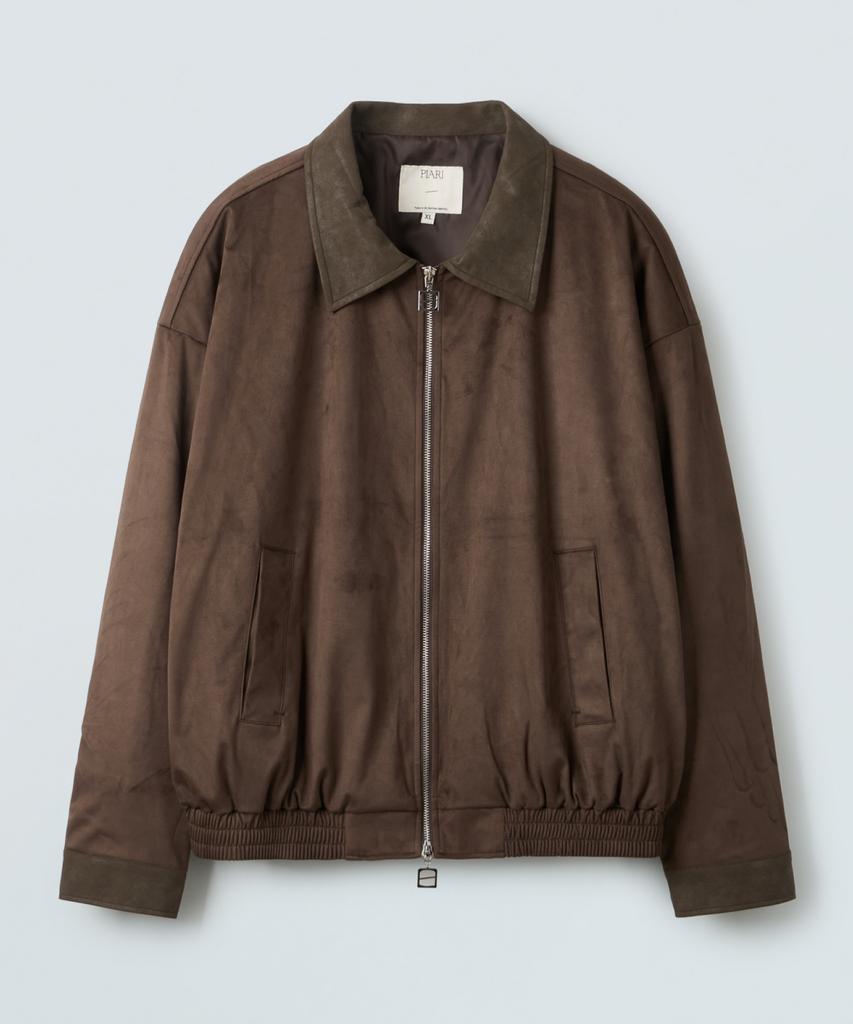Piari Leather Blend Suede Blouson Jacket (Dark Brown)