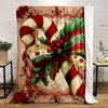 Candy Cane with Holly and Festive Ribbon Patterned Flannel Blanket Perfect for the Bedroom Living Room, Sofa, or a Little Nap
