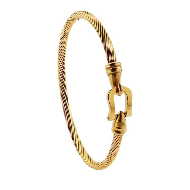 Gold Color Stainless Steel Heart Pendant Charm Bangle Bracelets For Men Women Jewelry Gift