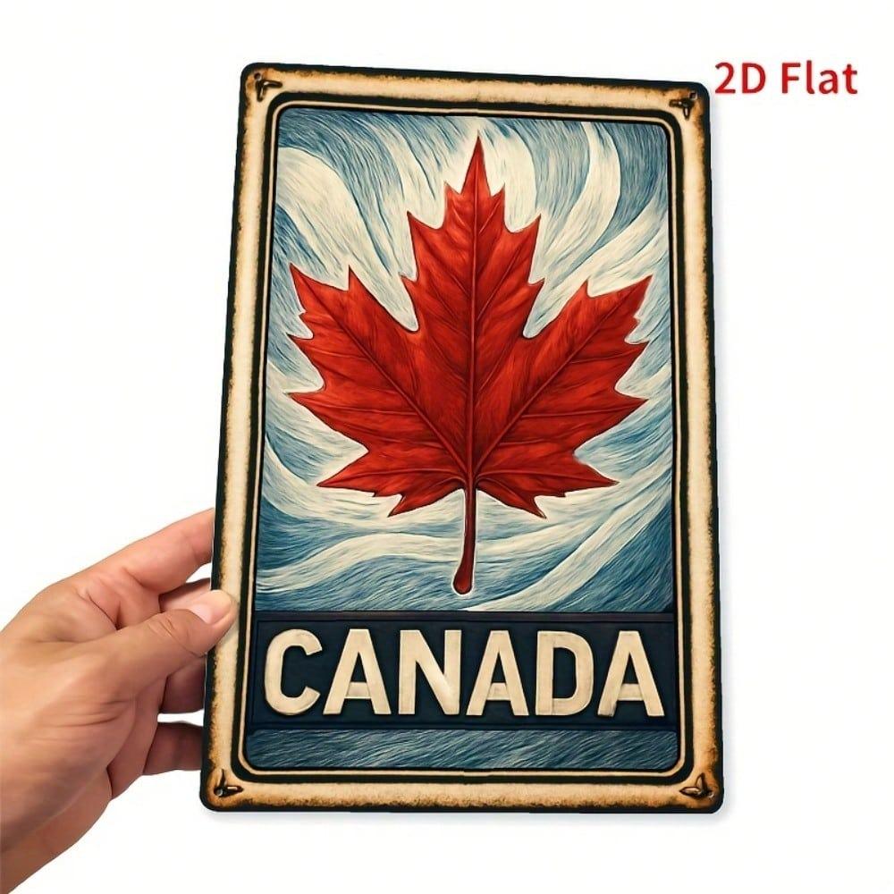 1PC Vintage Metal Wall Art Canada Maple Leaf Tin Sign Rustic Home Decor 8x12 Inch