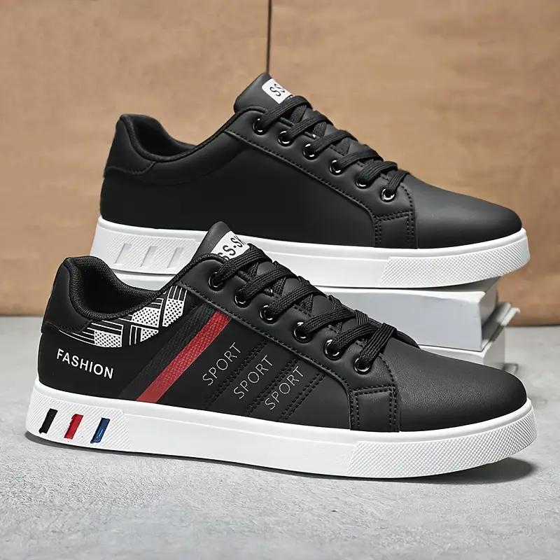 

Мужские кроссовки на шнуровке, белые с сине-красными полосками, дышащий верх из полиуретана, повседневная мужская обувь 46 чёрный