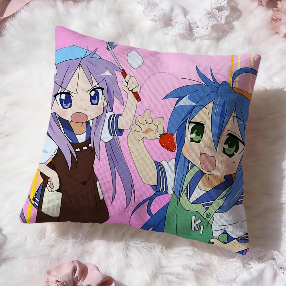 L-Lucky Star Anime Cushion Cover Premium Comfort Reversible Pillow Cove -Two In One Design for Any Room & Car Interior
