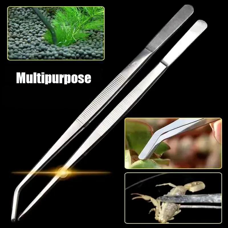 38cm Stainless Steel Aquarium Tweezers Pliers Fish Tank Plant Aquascape Tools Straight Curved Forceps Clip Aquatic Feeding Tongs