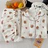 Cartoon Japanese Bear High Value Cute Cloud Cotton Lace Edge Pajamas Women'S Summer Short Sleeve Three-Piece Set