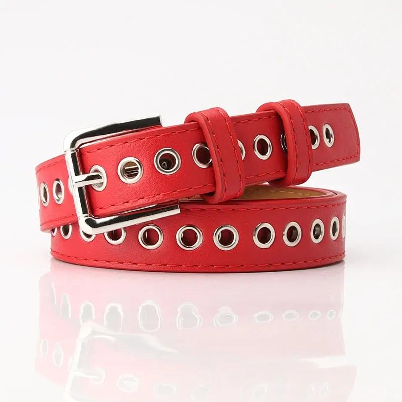 

New Metal Full Eyelet Belt for Women s Belt Korean Version Versatile Fashionable Hollowed Out Decorative Pu Belt 2.3X105cm 2.3cmX105cm червоний