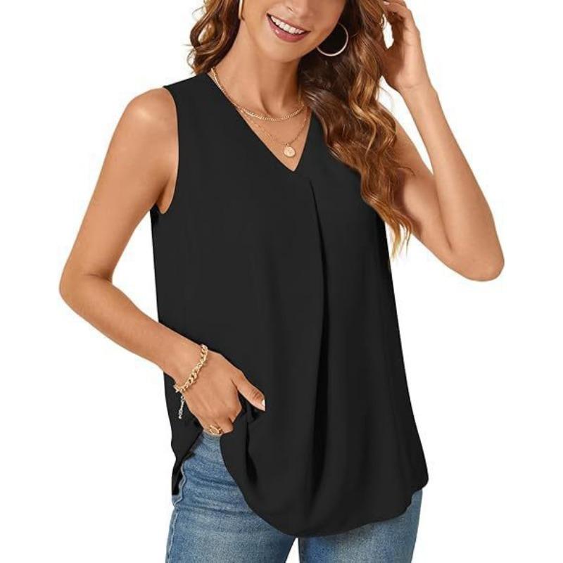 BITCED Women's Fashion Casual Solid Color Print Sleeveless V Neck Blouses & Shirts