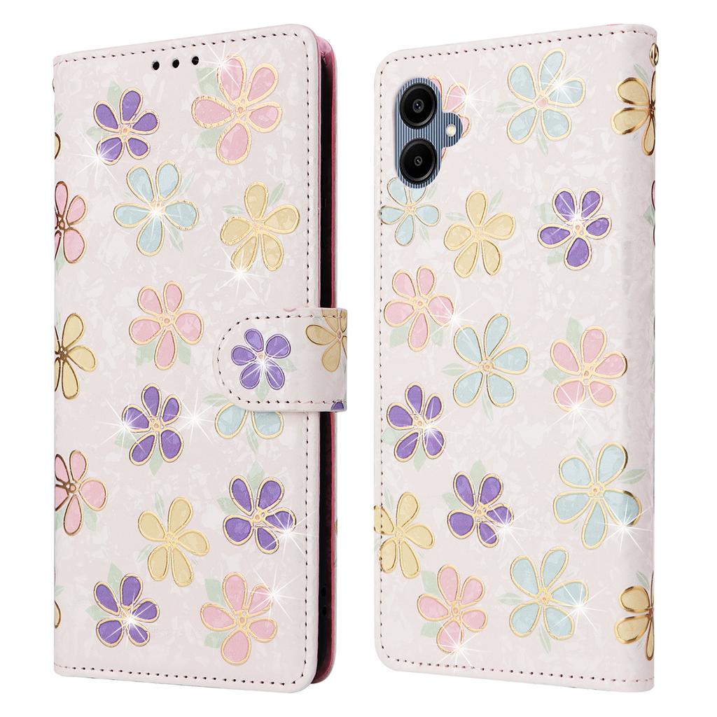 For Samsung Galaxy A07 4G/A06 4G/A06 5G Case RFID Blocking Flower Leather Phone Cover with Wrist Strap