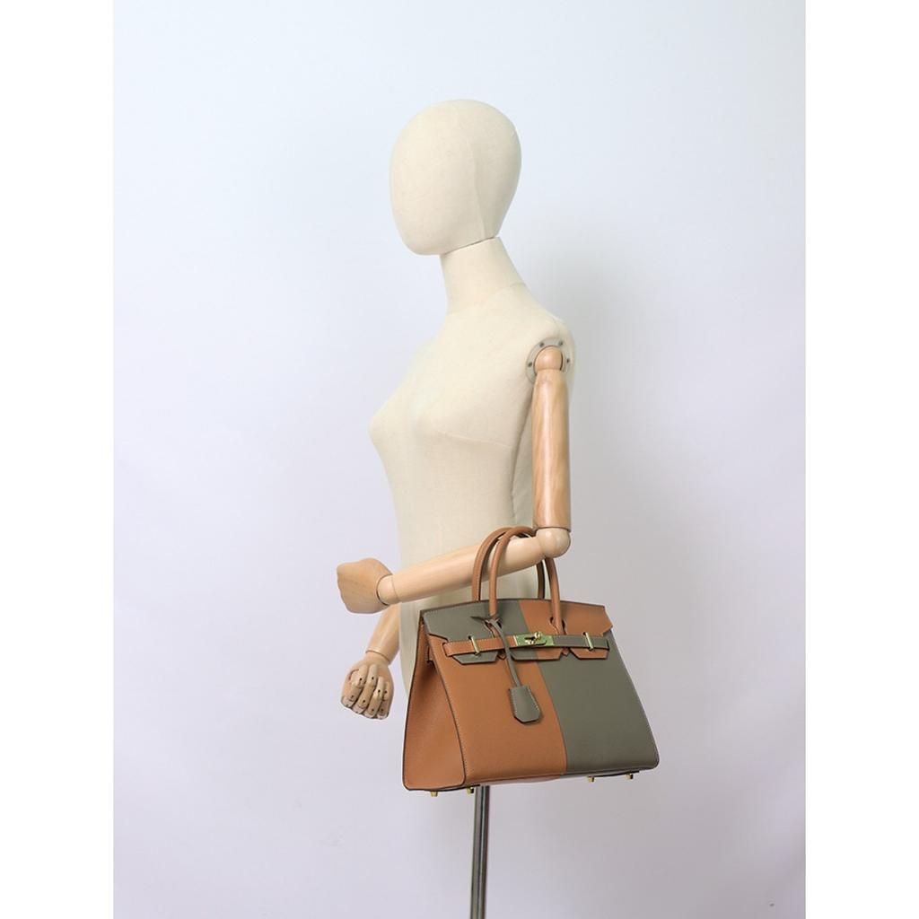 Sac à main explosif pour femme en cuir de vachette à motif de paume de qualité A, coutures extérieures contrastées en cuir, bord à l'huile, sac à bandoulière