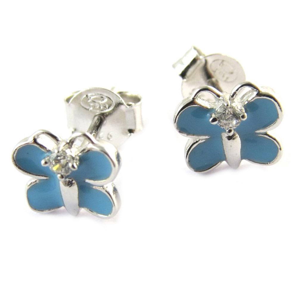 Les Trésors De Lily [N6258] - Silver 'Butterflies' Earrings Blue (rhodium Plated) - 7x6 Mm