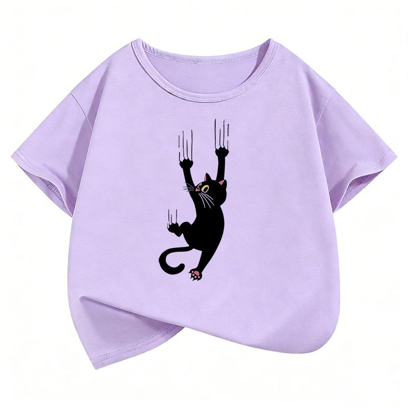 Cute Climbing Cat T Shirts Funny Short Sleeve Kids Childrens Tshirt Boys Girls Summer Spring Casual Top Tee Shirt