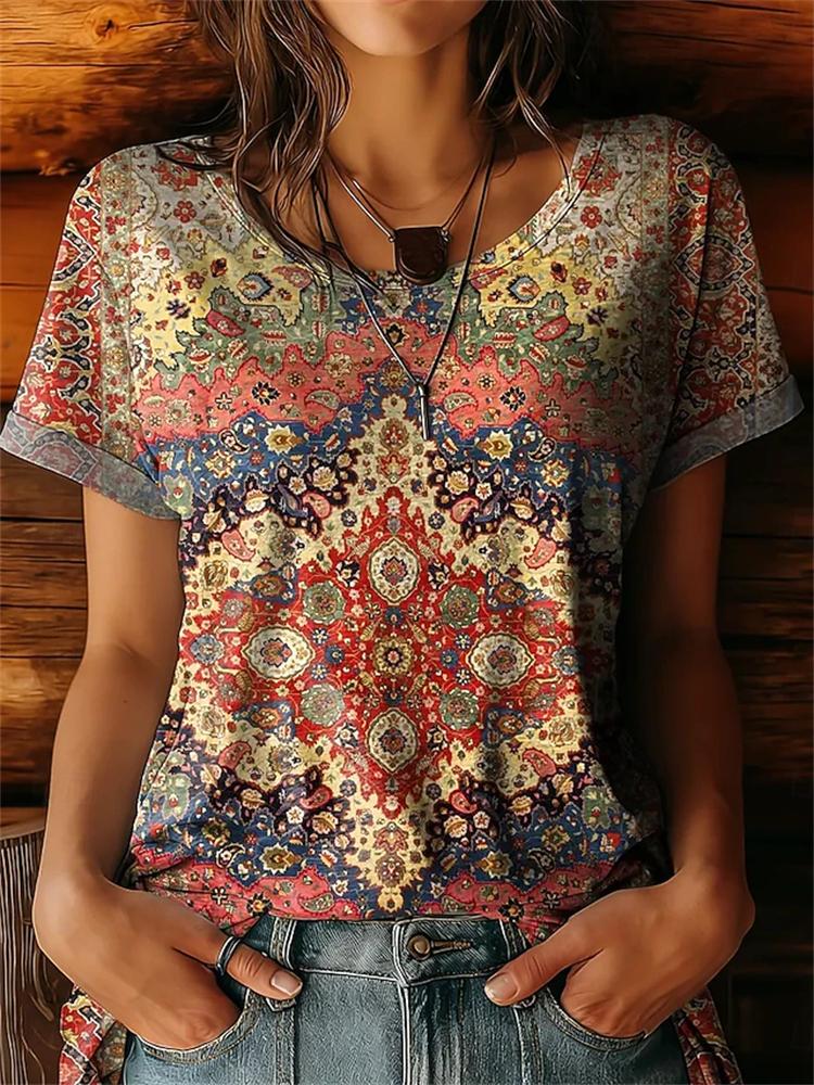Women's Summer Fashion Casual T-Shirt 3D Floral Print Round-Neck Short-Sleeve Top Elegant and Chic Women's Short-Sleeve Top