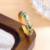 Bohemian-Style Colorful Enamel Flower Rings Classic Gold Plated Ring  Female