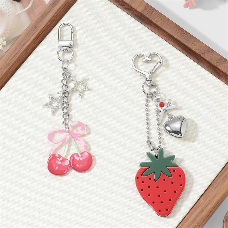 Modny Uroczy Breloczek z Kokardką, Wiśnią, Truskawką, Wisiorek do Telefonu, Łańcuszek do Torebki, Dekoracja Plecaka, Uroczy Breloczek z Serduszkiem, Gwiazdką, Kluczyki, Prezenty