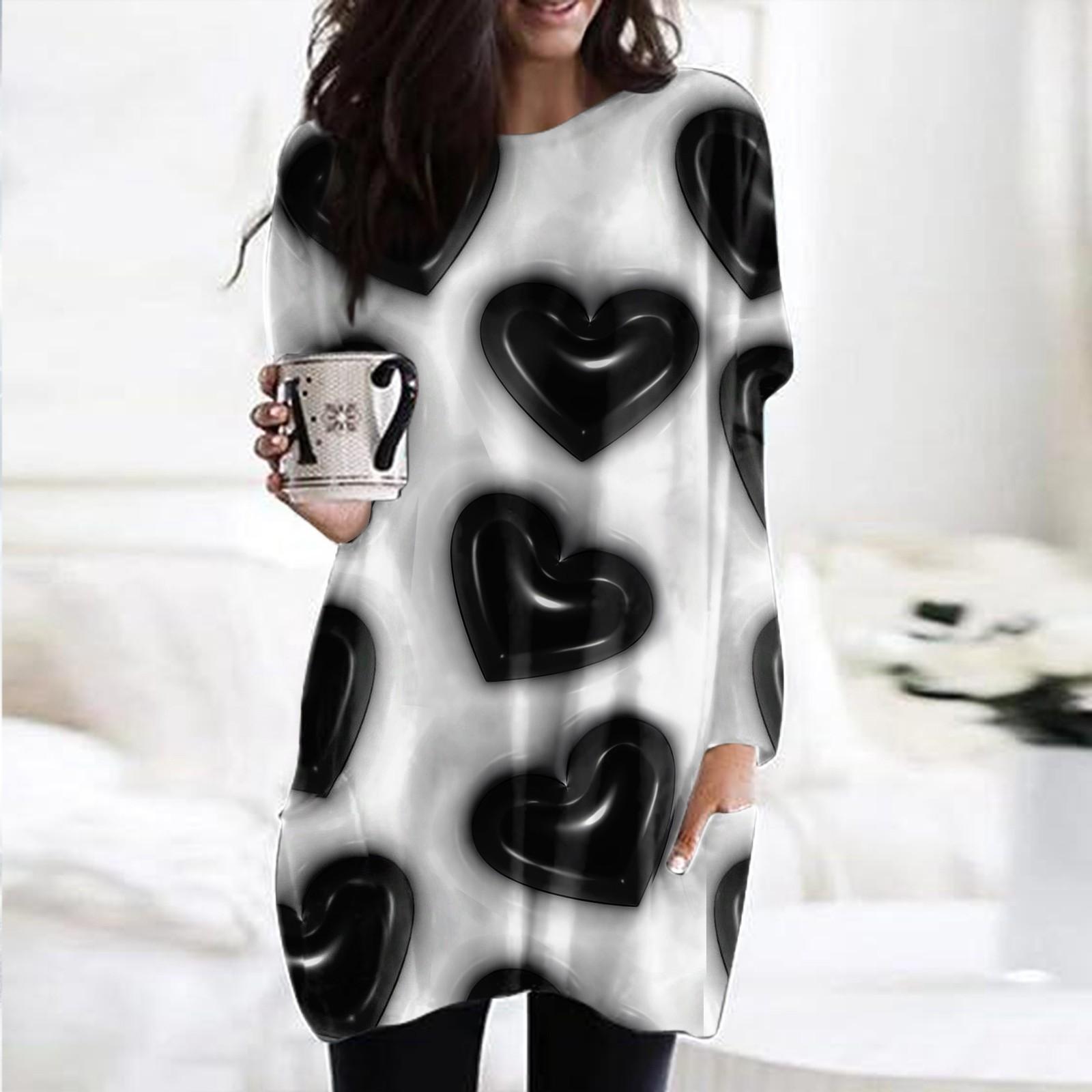 

Женский модный повседневный топ с длинным рукавом и круглым вырезом ко Дню святого Валентина с принтом в виде сердца XL