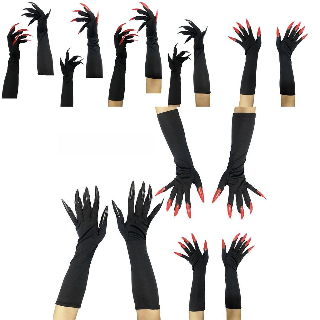 Halloween Long Vampire Claw Gloves With Fake Nails For Cosplay Costume Party