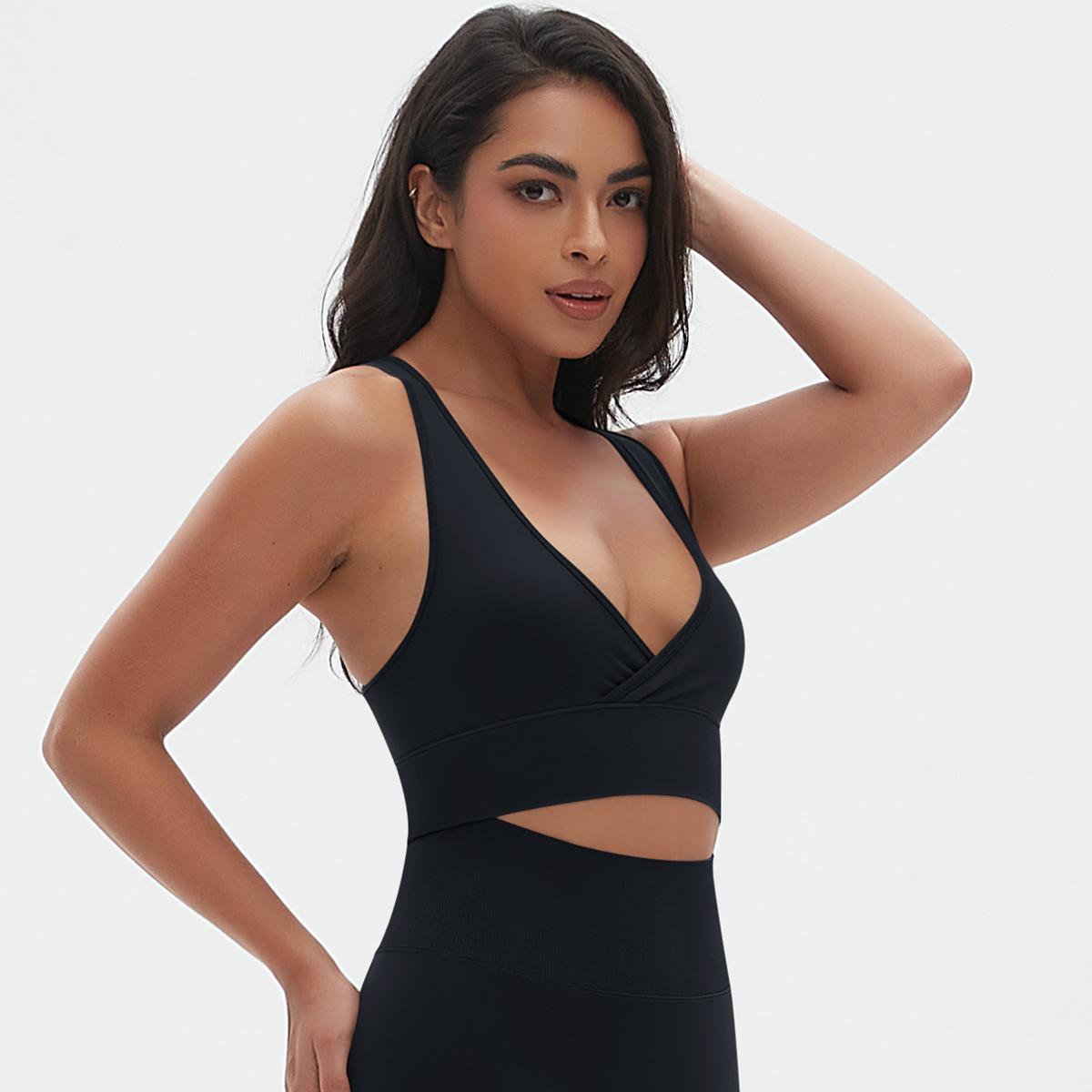 

Nessaj Женская трикотажная майка для йоги Push Up Беговая майка для спортзала Бесшовный быстросохнущий бюстгальтер S чёрный