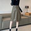 Plus Size Women's Leather Bodycon Midi Skirt - Slimming A-Line with Pockets for Autumn/Winter