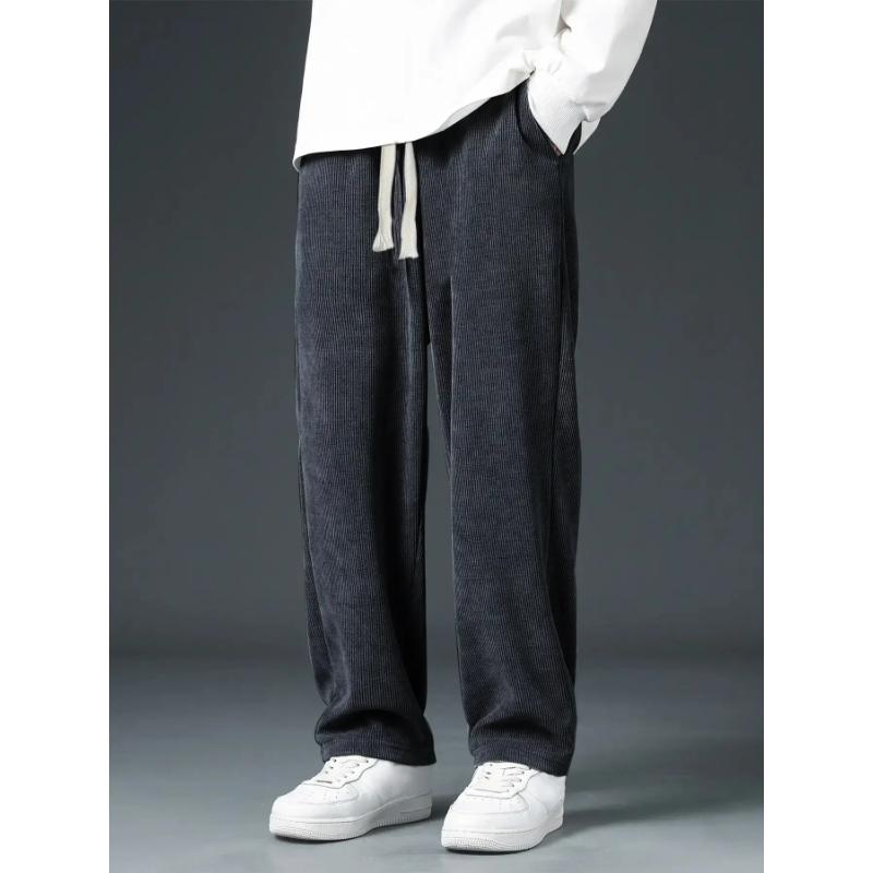 

Однотонные эластичные с высокой талией повседневные прямые мужские простые и универсальные спортивные свободные брюки S серый