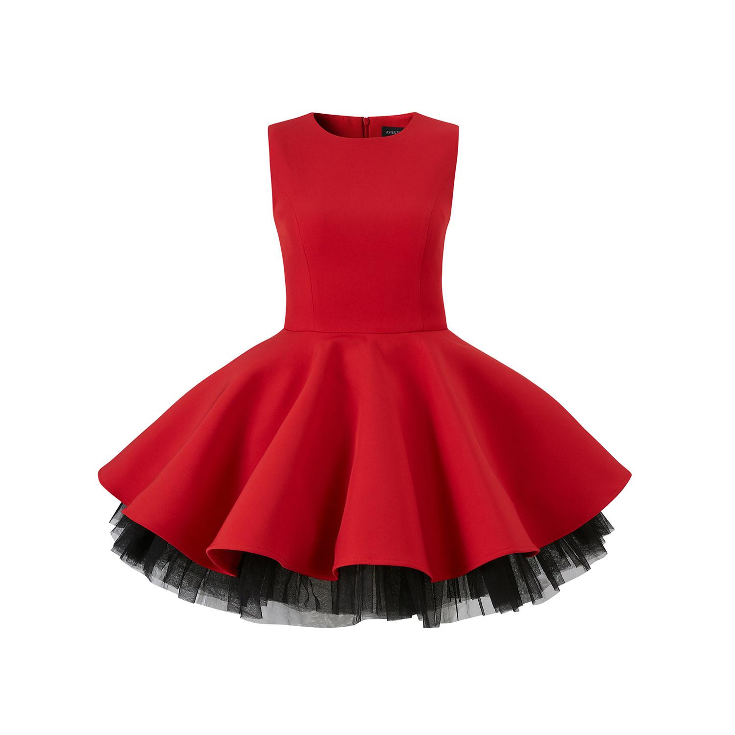 

Avenement Mesh Splicing Hepburn Dress: Elegant Waist-Cinched Ballet Style Puffy Little Black Dress for Women. L
