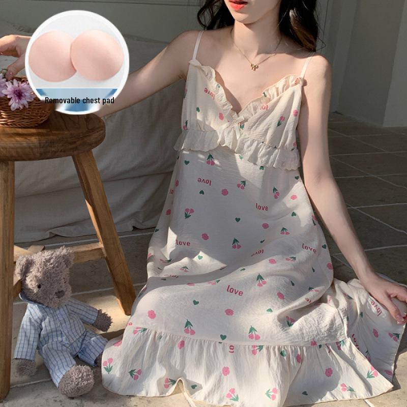 2025 Сладкий Принцессный Стиль Облачный Хлопковый Комплект из Майки с Чашечками для Женщин - Летняя Домашняя Пижама L