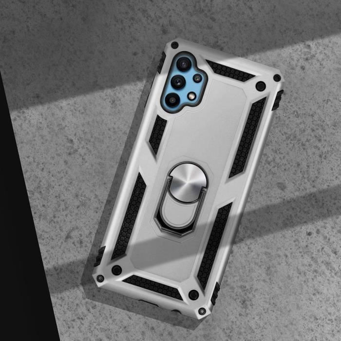 Coque de protection rigide avec anneau support pour Samsung Galaxy A32 5G - PROSHOP - Argenté