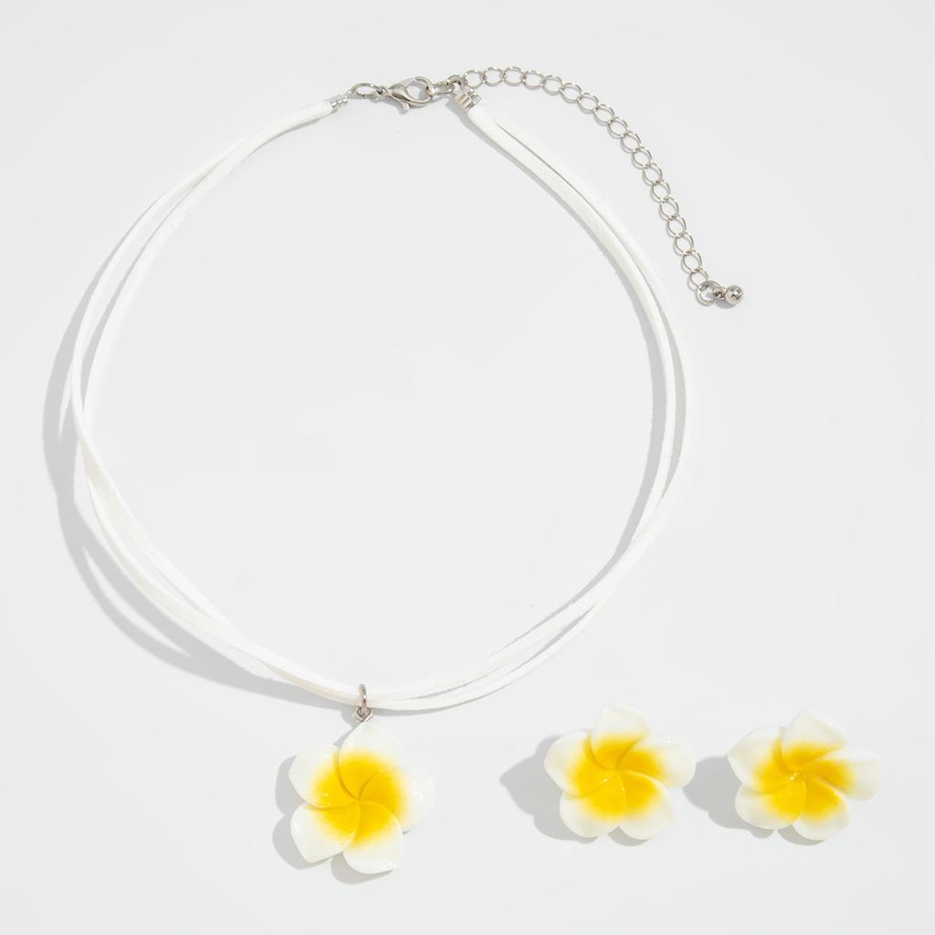 Dopamine Plumeria Pendant Necklace Set Sweet Three-Dimensional Flower Korean Velvet Collarbone Chain