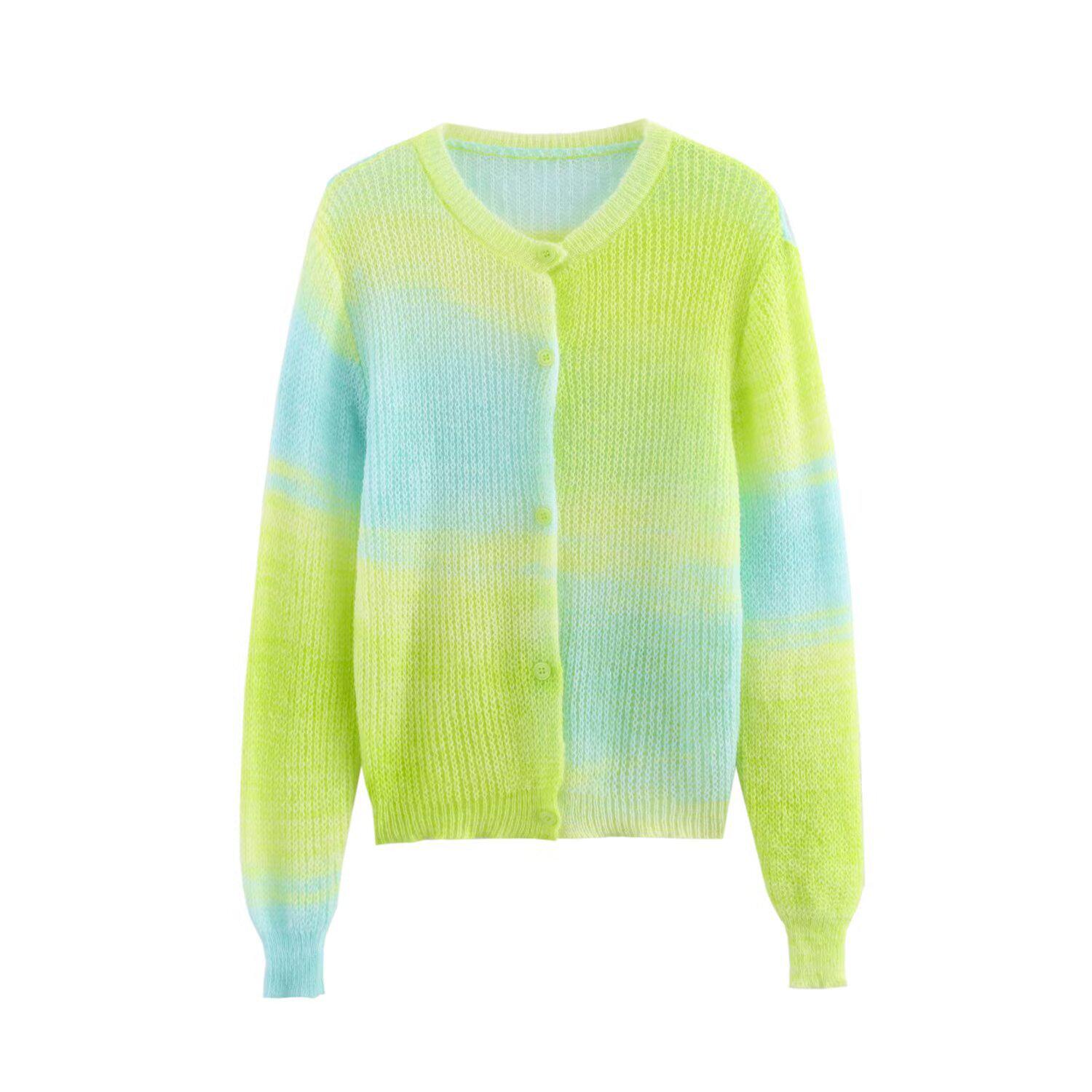 

Весна 2025 Женский Модный Кардиган с Градиентом и Длинным Рукавом Medium зелёный