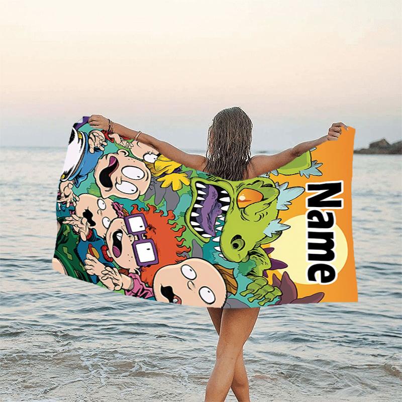 1pc Rugrats In Paris3 Beach Towel with Custom Name, Beach/Swimming/Bath/Picnic/Camping Towel, Suitable for Seaside Beaches