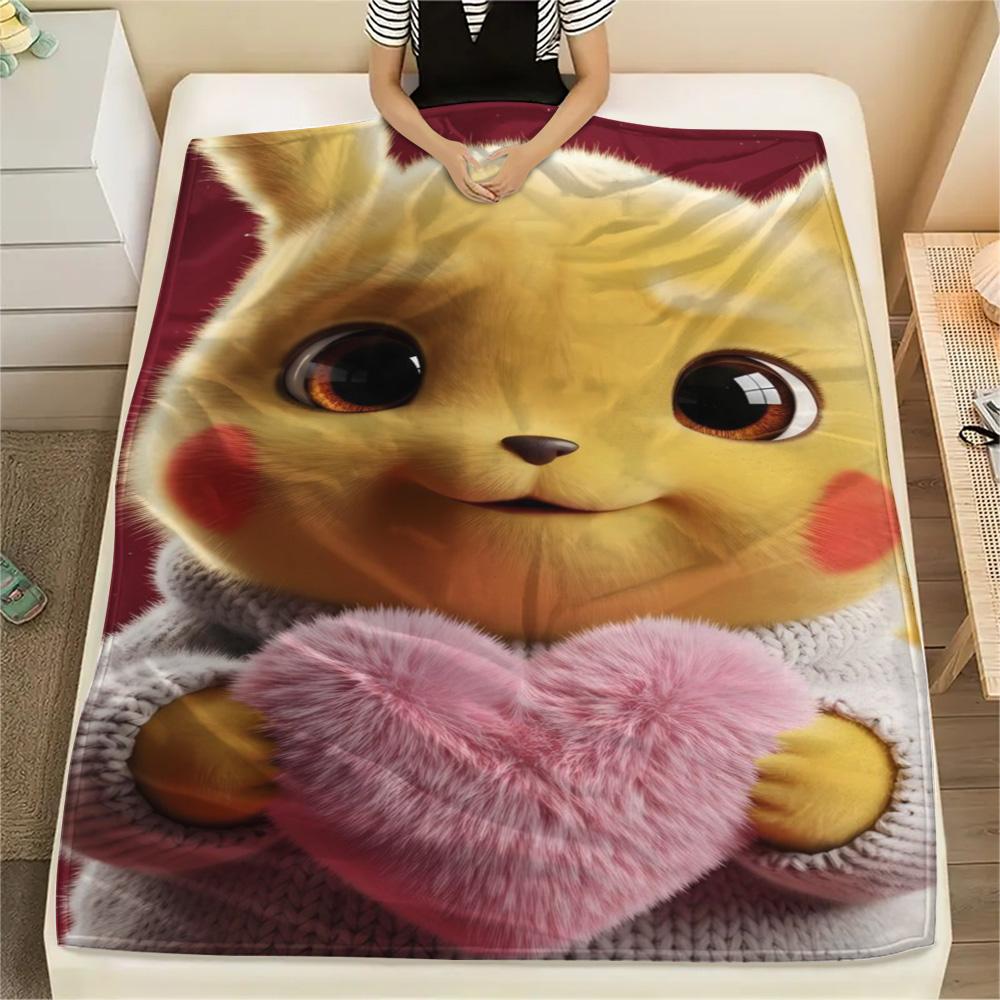 Pikachu Printed Flannel Blanket Comfortable for Home Bed Sofa Picnic Travel.-TING