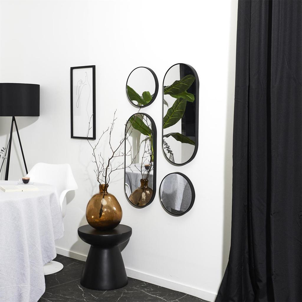 Set Of 4 Deco Round Mirrors Black