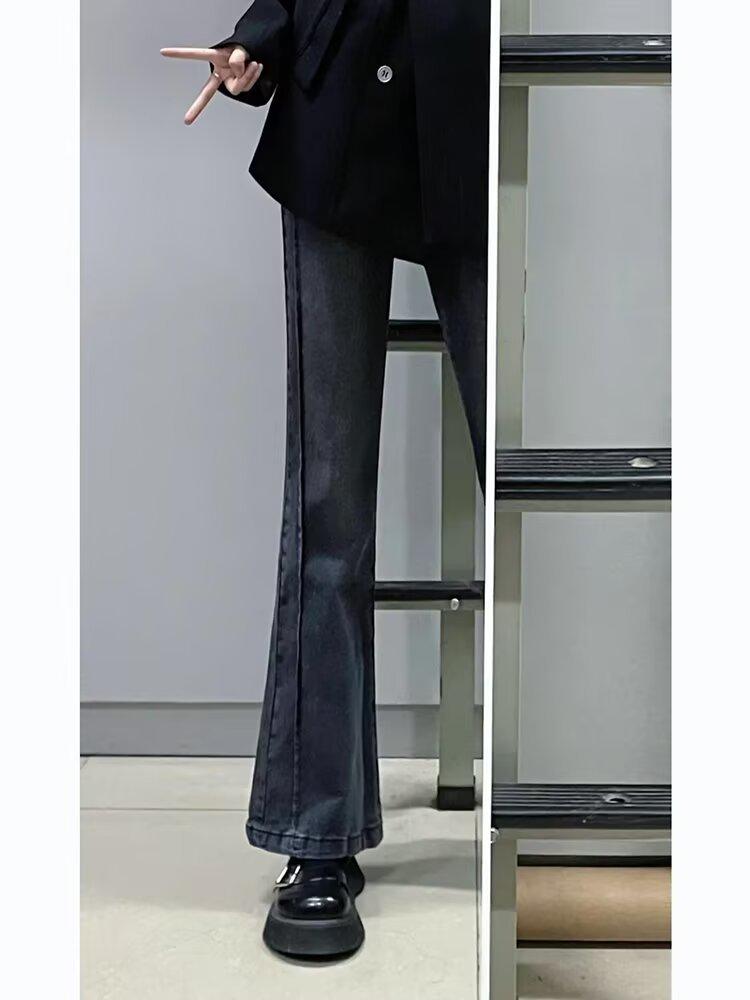 

Джинсы микро-клеш с высокой посадкой для женщин - Плюс вельвет, Эластичные, Посадка по типу «груша», Осенне-зимний стиль, Большой размер, Закрывающие бедра, Дизайн «подкова» S