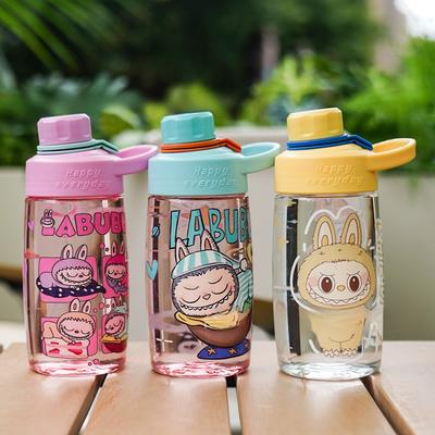 Cartoon Pattern Transparent Plastic Cup High Value Large Capacity Water Cup Anti-drop Cup Direct Drinking Rope Portable Cup