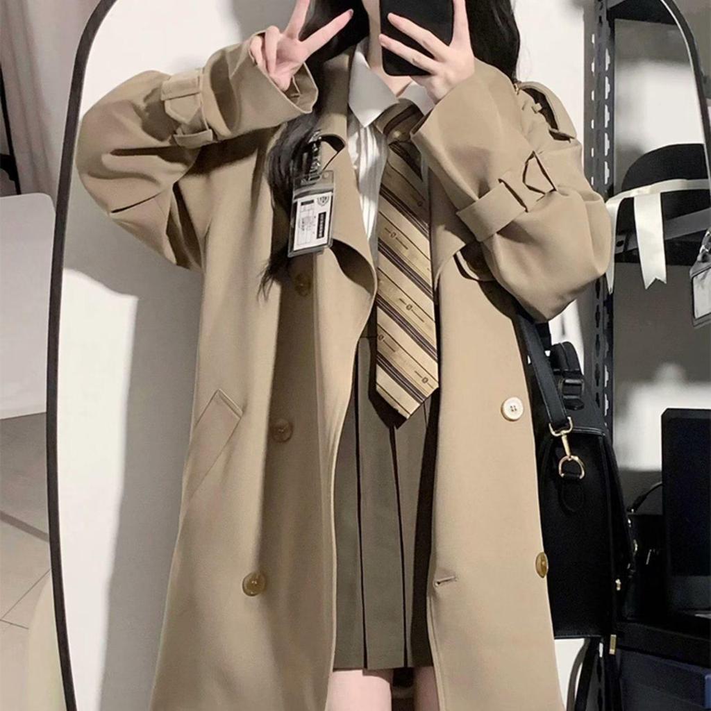 Petite Women's Black Trench Coat - 2023 Autumn/Winter Korean High Street, British Mid-Length Style