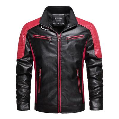 Ropa de cuero Moda Empalme Chaqueta de cuero de motocicleta de moda para hombres Chaqueta de cuero de primavera, otoño e invierno para hombres