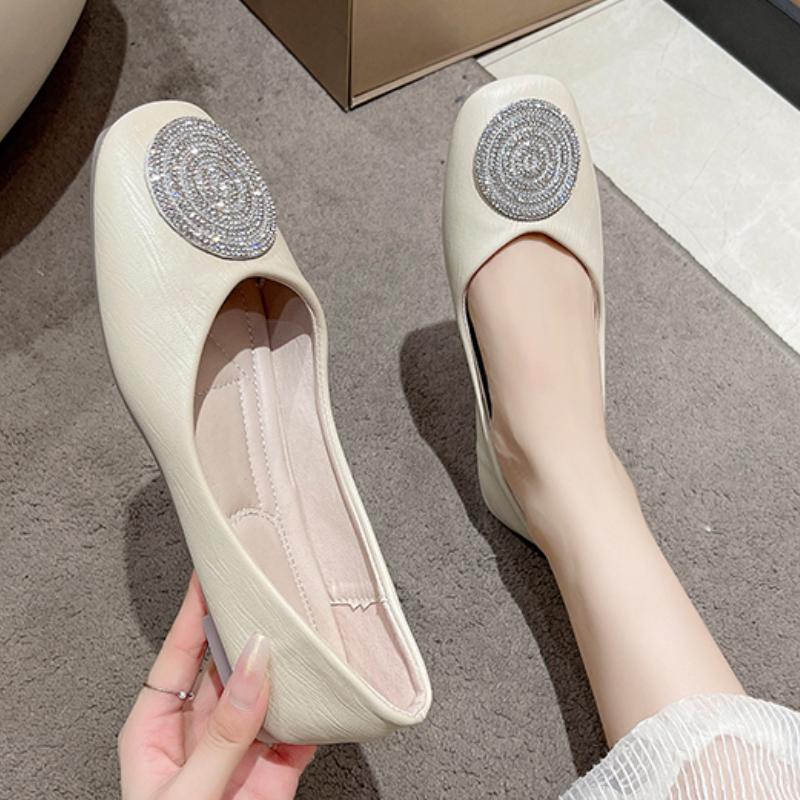 2024 New Versatile Women's Flat Shoes Summer Spring Solid Color Loafers Without Lace Daily Women's Flat Shoes Square Toe