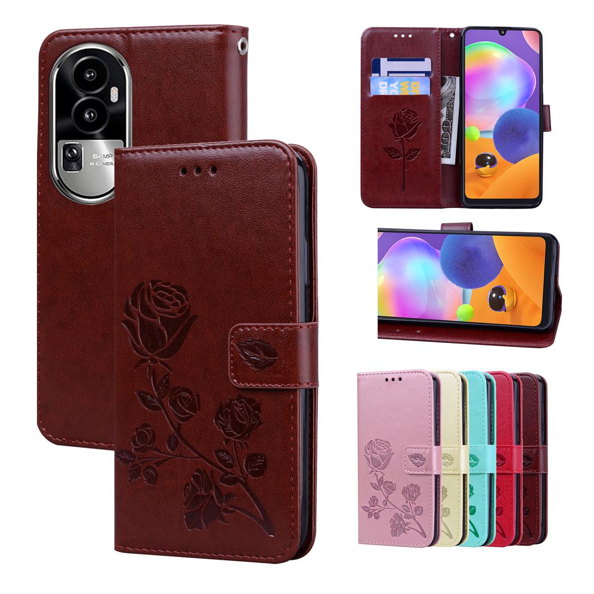

Женский флип-чехол-кошелек с цветком розы, кожаный чехол для телефона + слот для карт и денег для OPPO A18 A38 A58 A78 4G 5G A98 RENO 8 10 Pro 8T A57S A96 Realme 11 Pro+