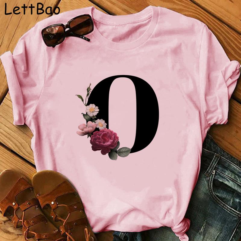Elegant Vouge Flower Letter Print Women T Sihrt Fashion Comfortable Casaul T Shirt For Women Female