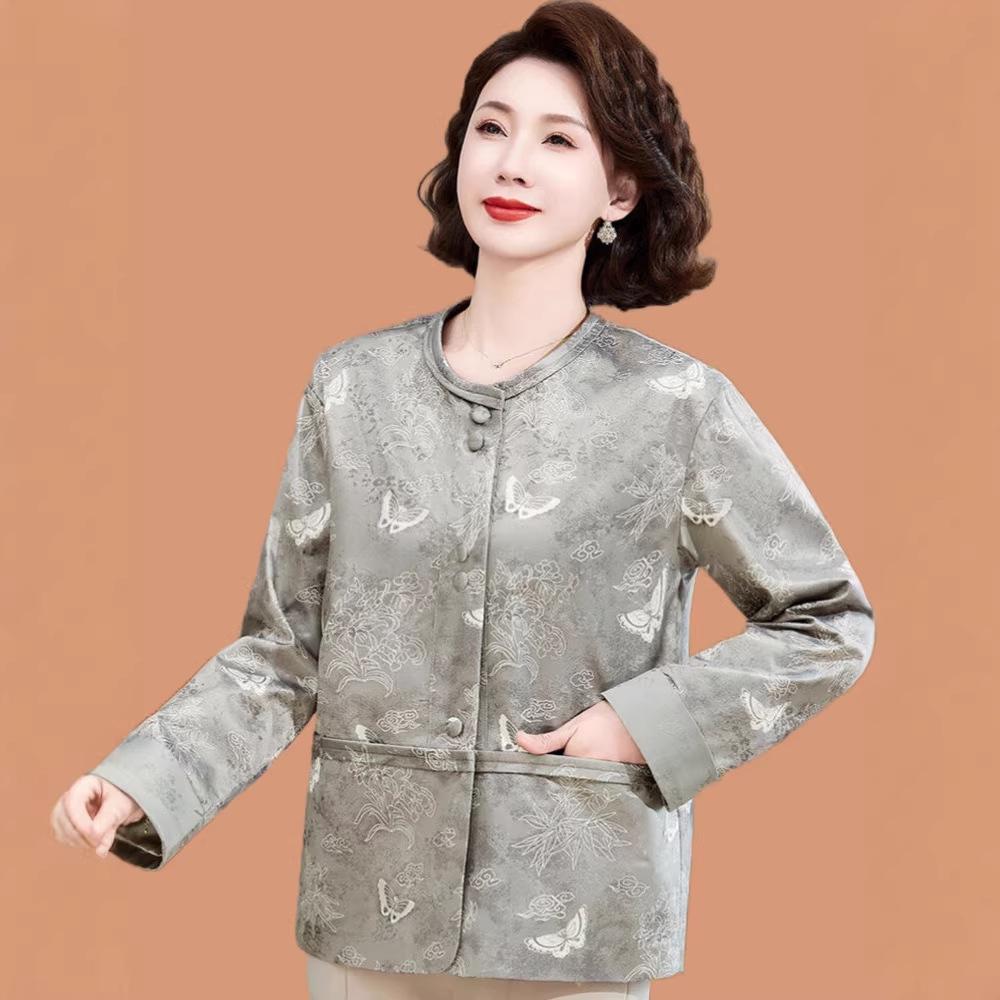 2025 New Chinese Style Mom's Autumn Suit Jacket for Middle-Aged and Elderly - Stylish Spring and Autumn Top