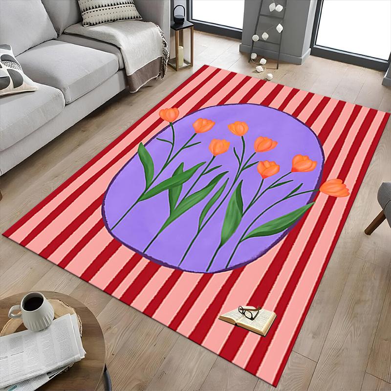 1pc Tulips Easter Area Rug Soft Flannel Floor Mat for Living Room, Bedroom and Carpet, Sofa Coffee Table Floor Mat, Decorative Rug q10