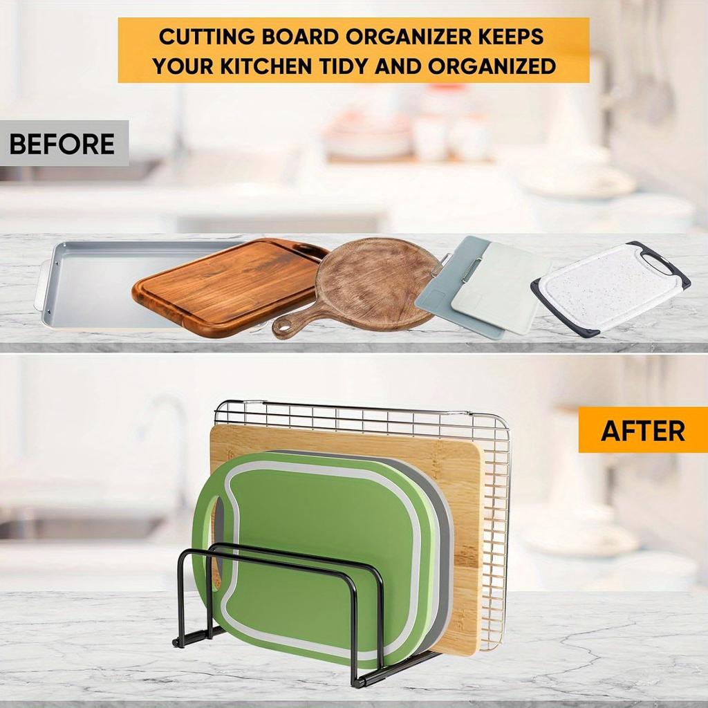 Multi-Functional Iron Kitchen Rack Space-Saving Iron Kitchen Rack for Cutting Boards & Baking Pans Storage with Wire Mesh Basket