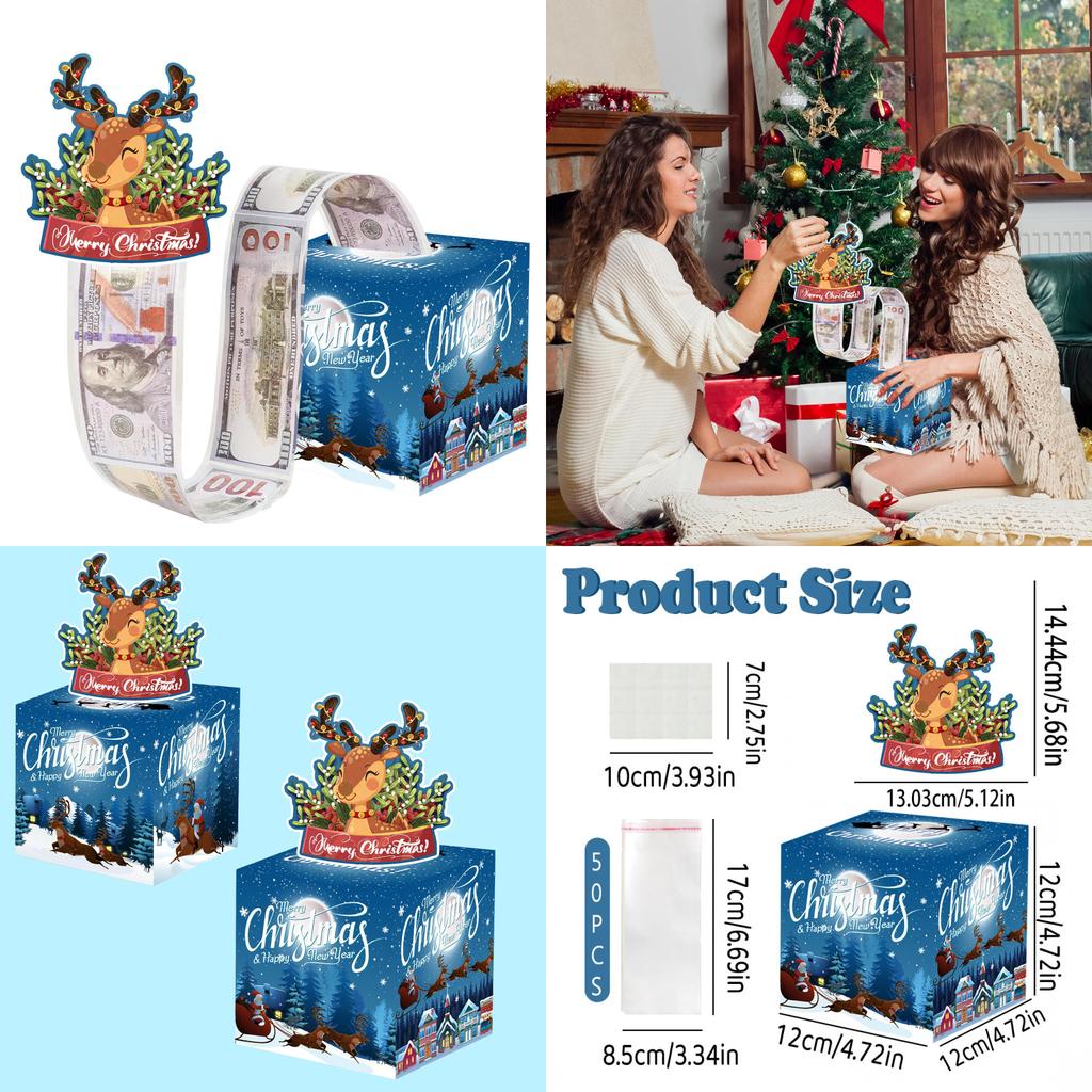 Christmas Theme Gift Box With Deep Blue Reindeer Design For Holiday Party Decor