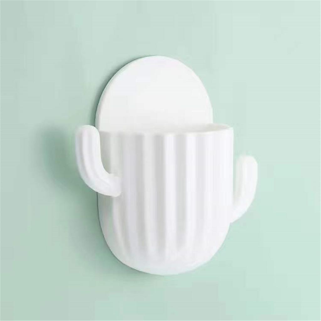 Suport pentru periuță de dinți montat pe perete Cactus Organizator pentru periuță de dinți electrică cu carlig, fără perforare, raft pentru depozitare pastă de dinți