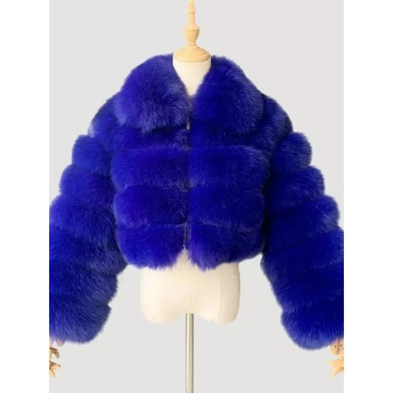 

VAYLA Повседневное Белое Черное Пушистое Пальто из Искусственного Меха на Осень Зиму Женская Короткая Куртка с Длинным Рукавом Укороченная Пуховая Меховая Куртка для Женщин Верхняя Одежда M королевский синий