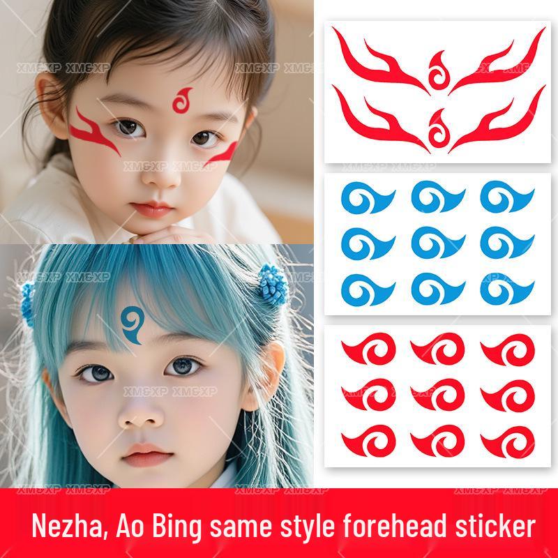 Nezha & Ao Bing Children's Tattoo Stickers: Demon Child & Blue Glabella Designs