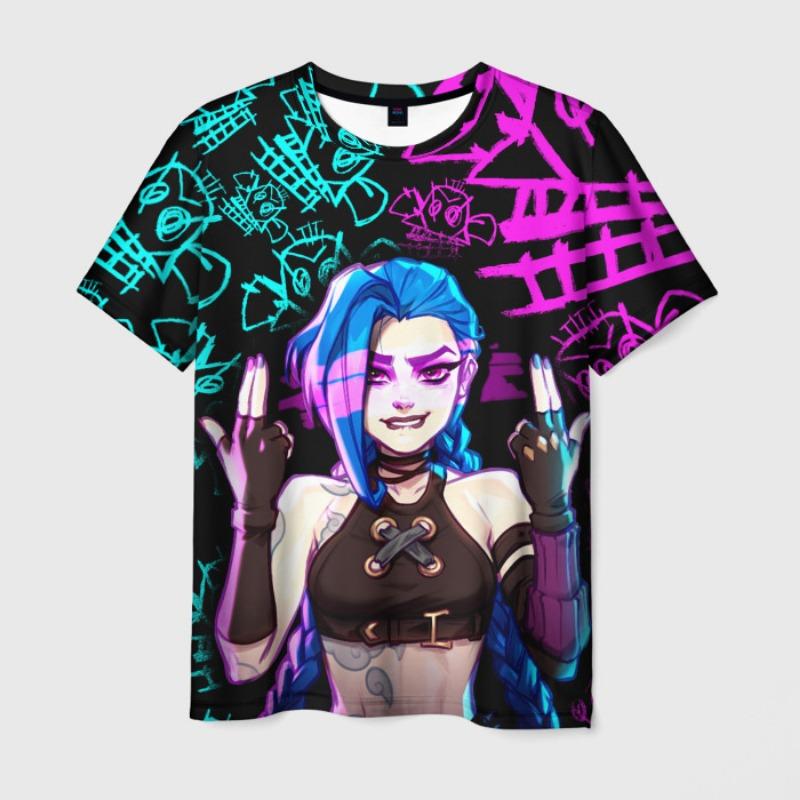

Футболка с принтом аниме Arcane League Jinx Graphic 3D для мужчин и женщин с коротким рукавом и круглым вырезом, повседневная верхняя одежда Harajuku Y2k L