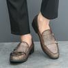 Fashion Luxury Golden Snake Skin Pattern Metal Buckle Design Men Comfortable Soft Flat Bottomed Round Toe Driving Leisure Loafer Shoes