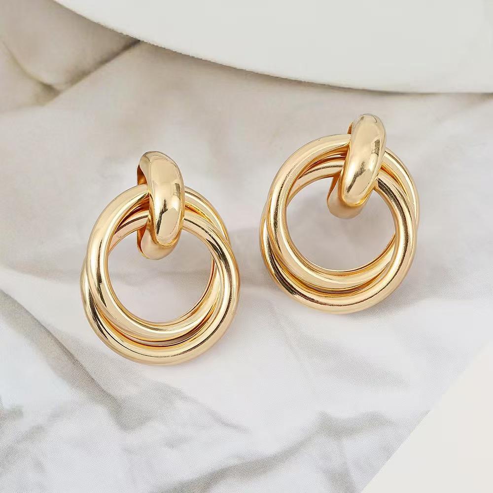 Gold-Tone Geometric Twist Earrings: Fashionable and Versatile Multi-Layer Braided Earrings for Women.