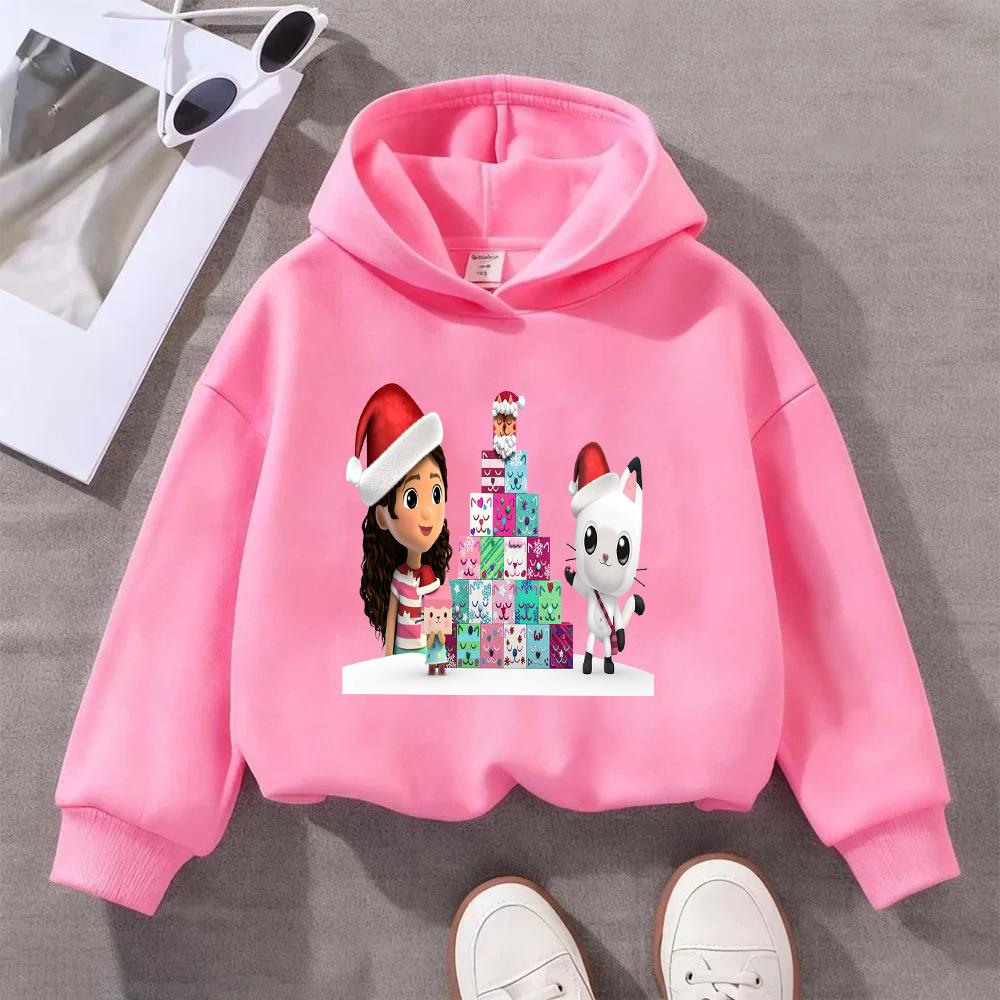 Herbst Winter Cartoon Figur Kinder Hoodie Weihnachts-Thema Katze Mädchen Bedruckt Bequem Warm Mädchen Hoodie